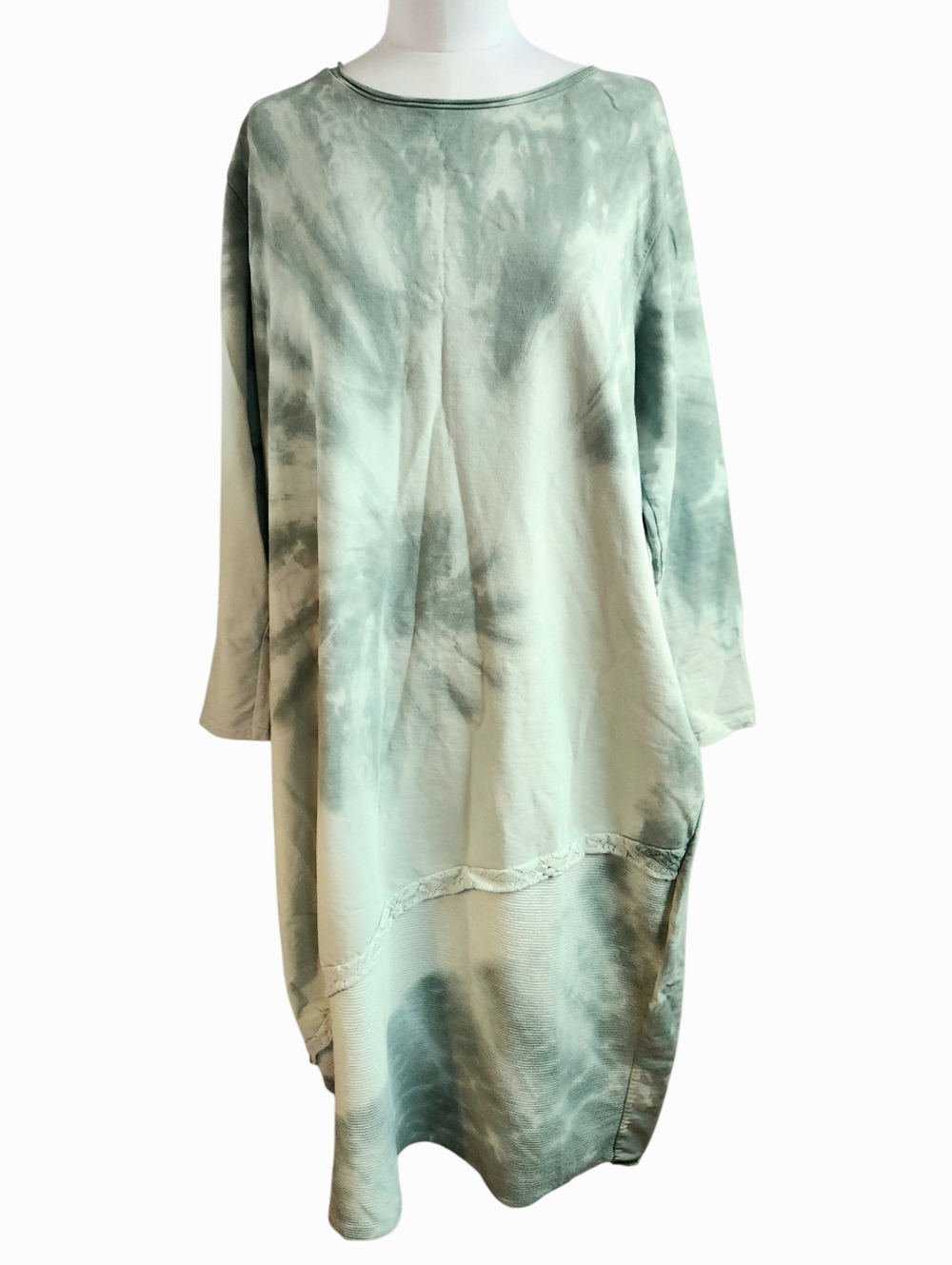 Sage Tie-Dye Long Sleeve Dress - Casual Tunic Made In Italy  100% Cotton Knit OS